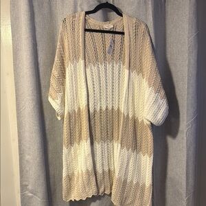 Ann Taylor LOFT Beige and White Knit Cardigan/kimono XL